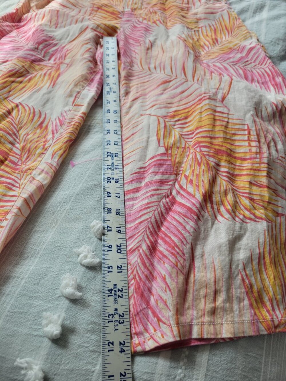 Tahari 100% Linen Tropical Palm Leaf Print Flowy Wide Leg Crop Pants Pink XL - Picture 8 of 9